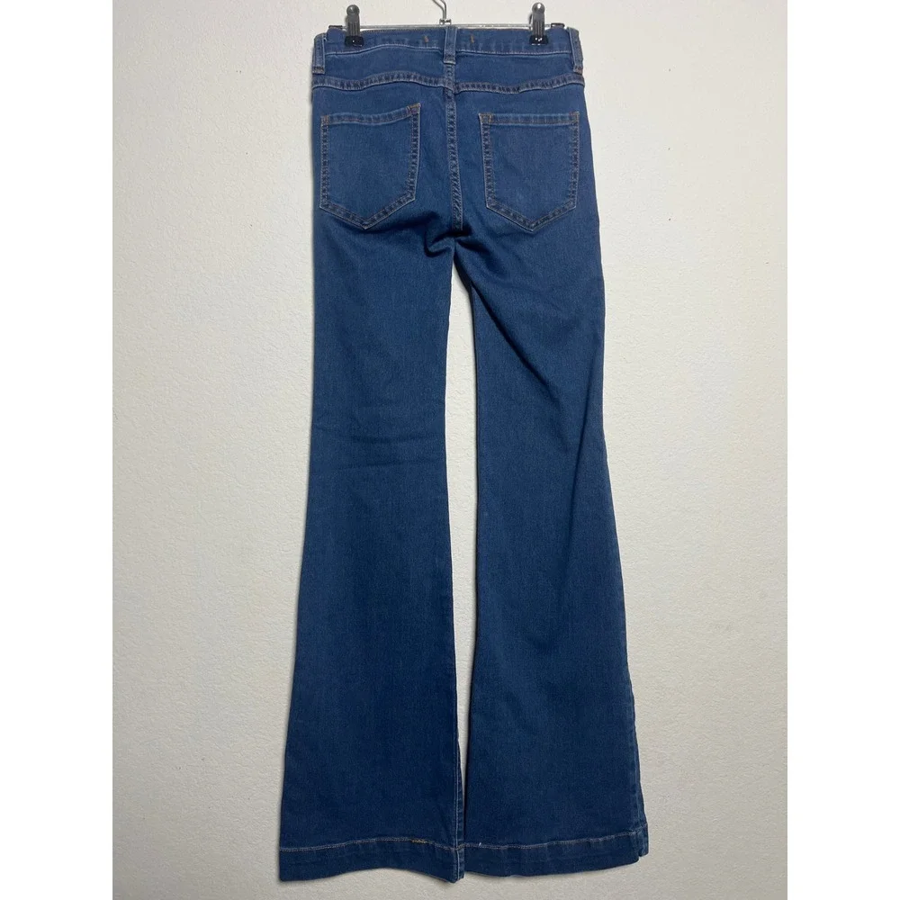 Free People Flare Jeans 24 Blue Womens Boho Retro 70s Mid Rise Slim Fit Denim